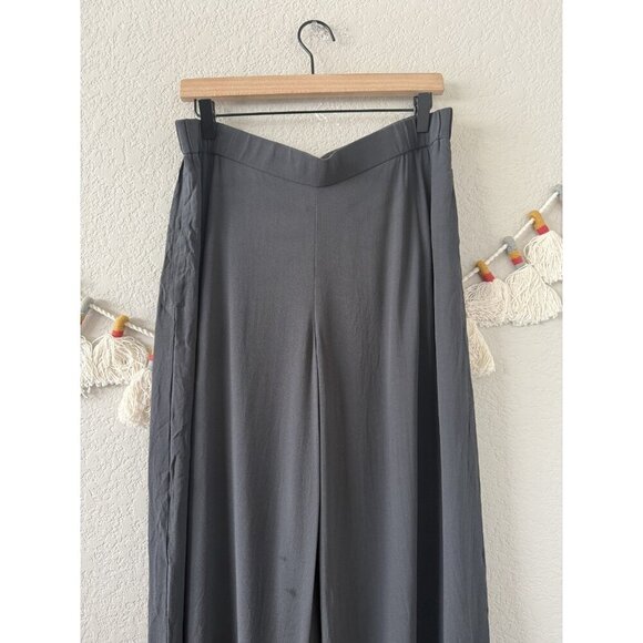 Eileen Fisher Silk Georgette Pull On Wide Leg Crop Pant Flowy Minimalist Coastal - Picture 3 of 9